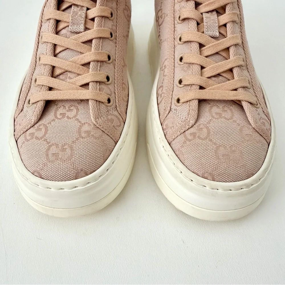 GUCCI | Pink‎ GG Canvas High Top Platform Sneakers Tennis 1977 EU 38